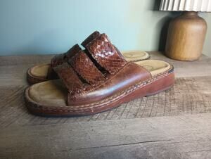 Michel Womens Chunky Braided Slide Leather Sandals 8 Cognac Basket Weave Western